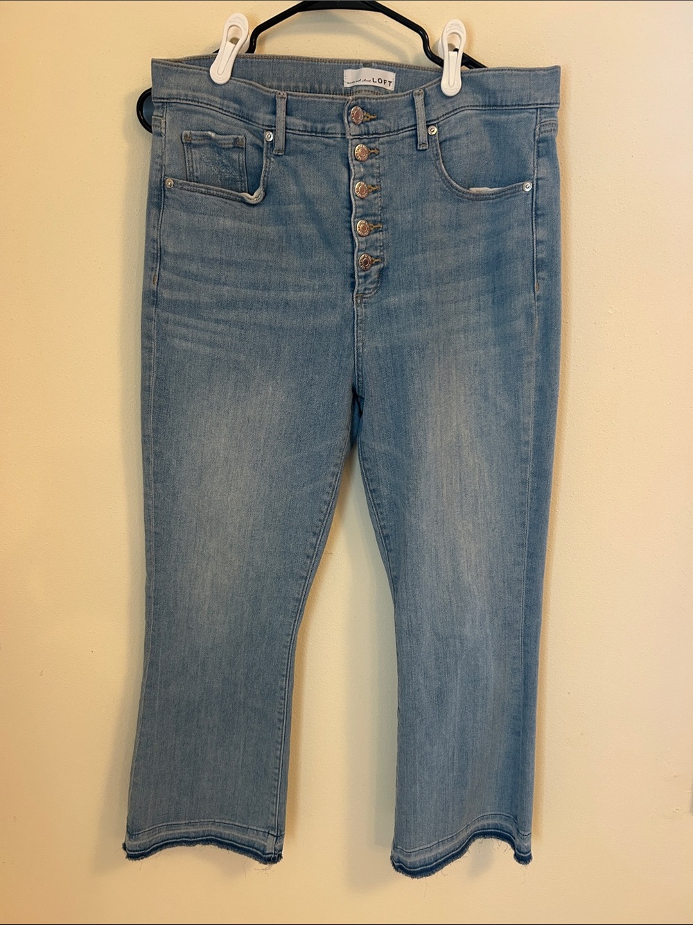 LOFT Light Blue Button-Fly Cropped Jeans